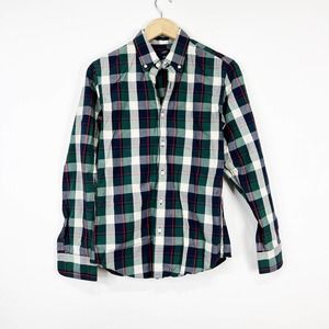 J. Crew mens slim green blue plaid button down shirt size small